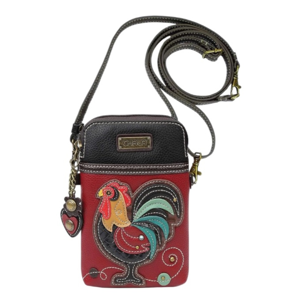 Chala Red and Black Crossbody Bag with Rooster Design